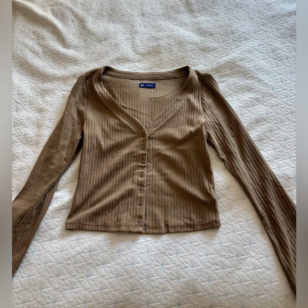 GAP Tan Ribbed Button-Down Shirt